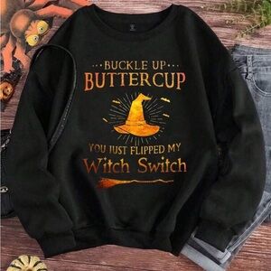 Black Halloween Sweatshirt with Witch Hat Design